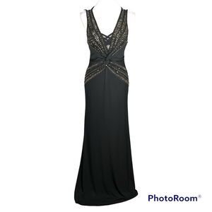 Size M Black Gown Beaded Twist Front Maxi Dress Whimsigoth Fairy Goth Open Back